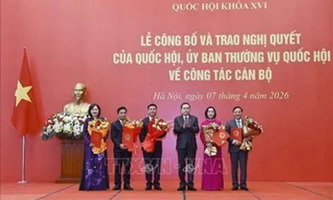 Chủ tịch Quốc hội Trần Thanh Mẫn trao Nghị quyết về công tác cán bộ