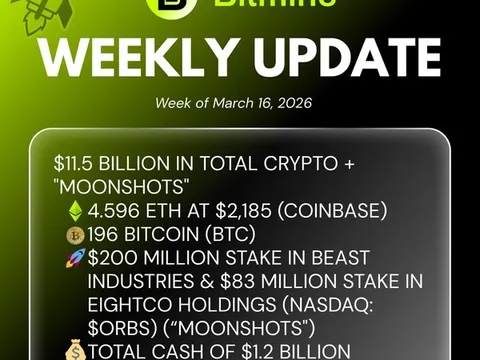 Bitmine Immersion Technologies (BMNR) Công Bố Nắm Giữ 4,596 Triệu Token ETH và Tổng Cộng 11,5 Tỷ USD Tiền Mã Hóa và Tiền Mặt