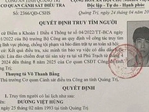 Công an tỉnh Quảng Trị truy tìm người đàn ông có tên Dương Việt Hùng