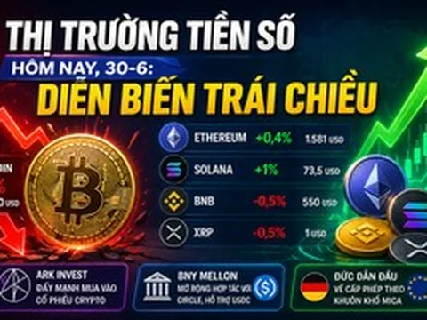 Thị trường tiền số hôm nay, 30-6: Diễn biến trái chiều