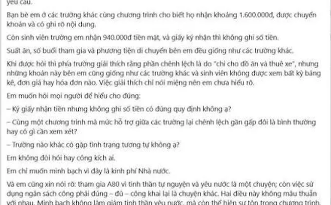 Vụ sinh viên phản ánh tiền tập luyện A80 chỉ 940.000: Hiệu trưởng bất ngờ nói "chỉ là hiểu lầm"
